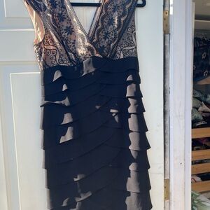 Adrianna Papell Black and Beige Layered Mini Dress